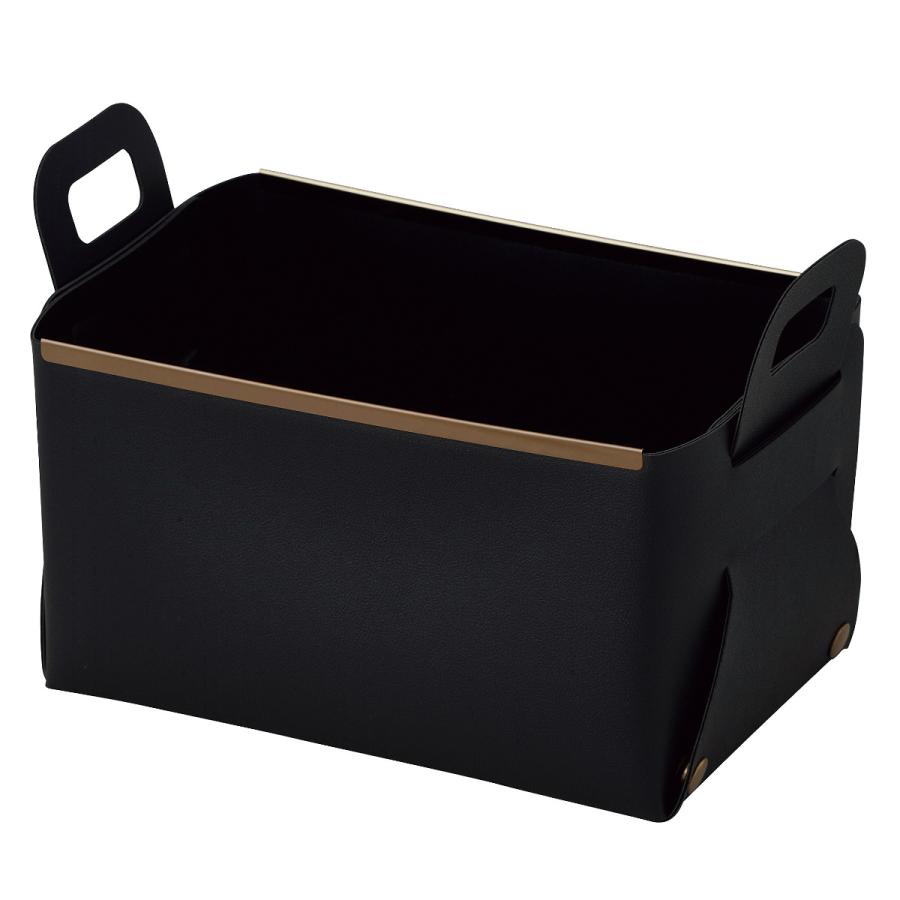 黒い収納箱 金色の装飾付き パール金属 収納ボックス フェイクレザー CUBEケース S 小物収納 卓上
