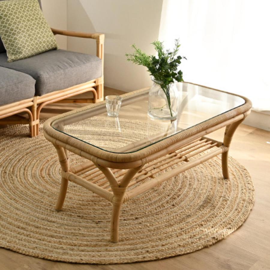 センターテーブル ラタン 幅100cm ガラス天板 完成品 Breeze センターテーブル ラタン 幅100cm ガラス天板 完成品 Breeze