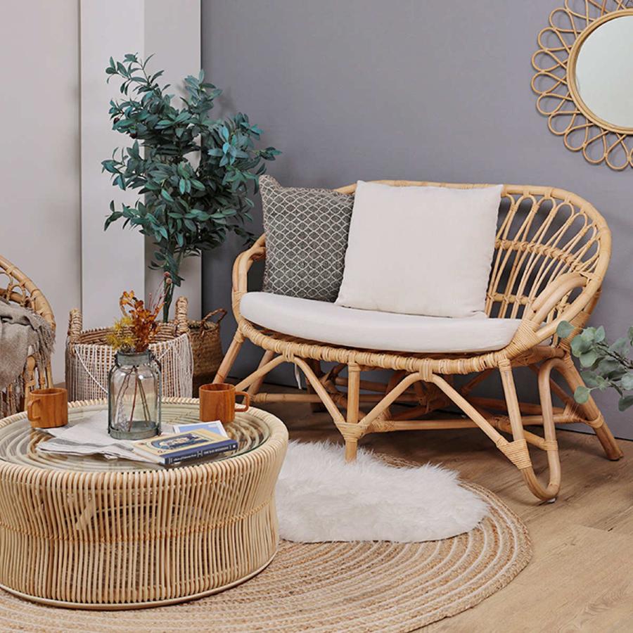 籐　ソファ　2人掛け　ラタン製　ラブチェアー ラブチェア ラタン 2人掛け 座面高43cm クッション付 Breeze （ 開梱