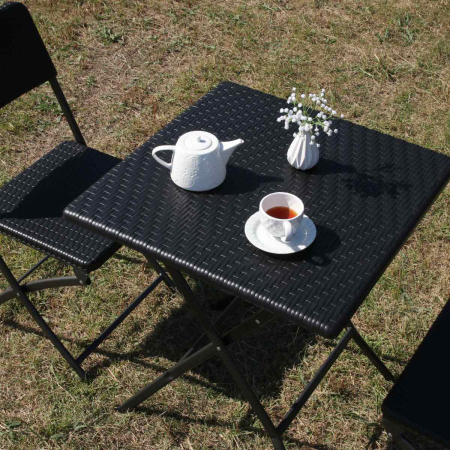 不二貿易（Fuji Boeki） テーブル＆チェア 3点セット ラタン調 木目調