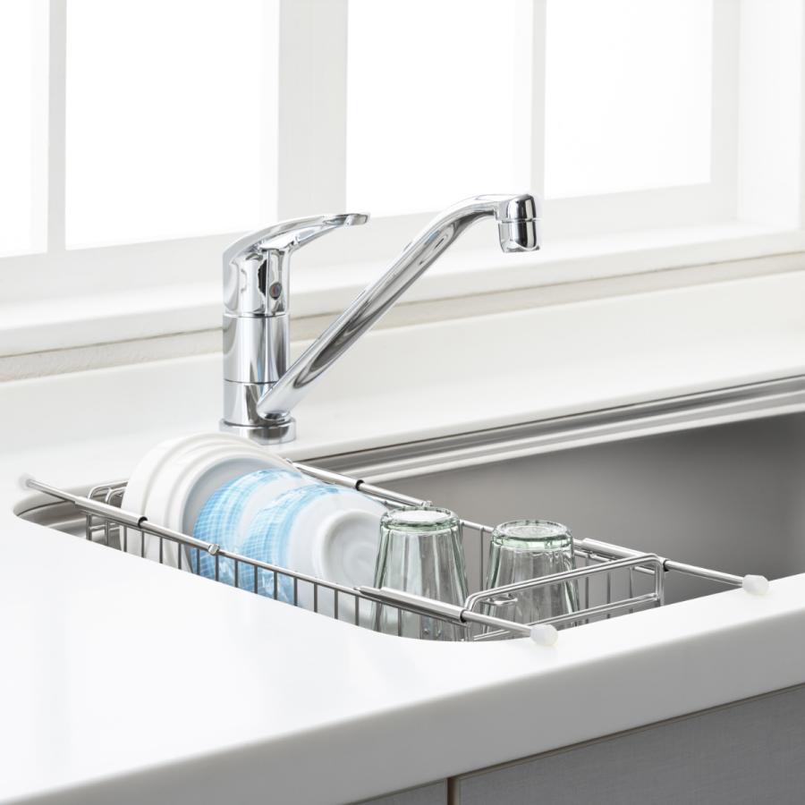 ヨシカワ 水切りラック シンク中で使える伸縮水切りカゴ （ シンク上