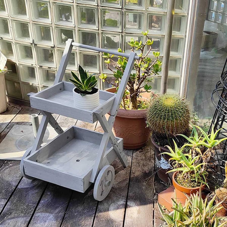 プランターワゴン 天然木製 ワゴン型 プランタースタンド （ フラワースタンド ワゴン