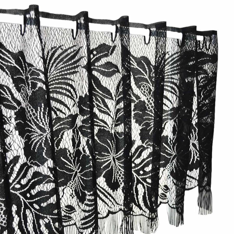 レースカーテン カフェカーテン ボタニカル柄 145×45cm フリンジ付き