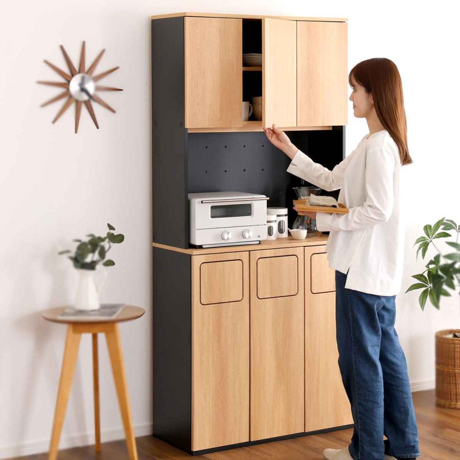 ヴィンテージごみ箱一体型食器棚 ごみ箱3つタイプ シャビーオーク [7139] HomeTaste ヴィンテージ ごみ箱一体型食器棚 ごみ箱3つタイプ シャビー