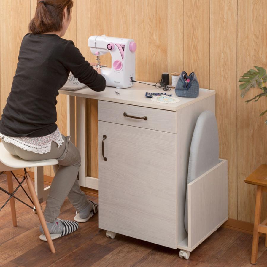 ミシン台 幅97cm 折りたたみテーブル 2口コンセント付 ワゴン式