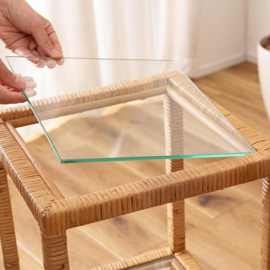 東谷 籐 オープンラック 幅30cm 3段 強化ガラス （ ラック