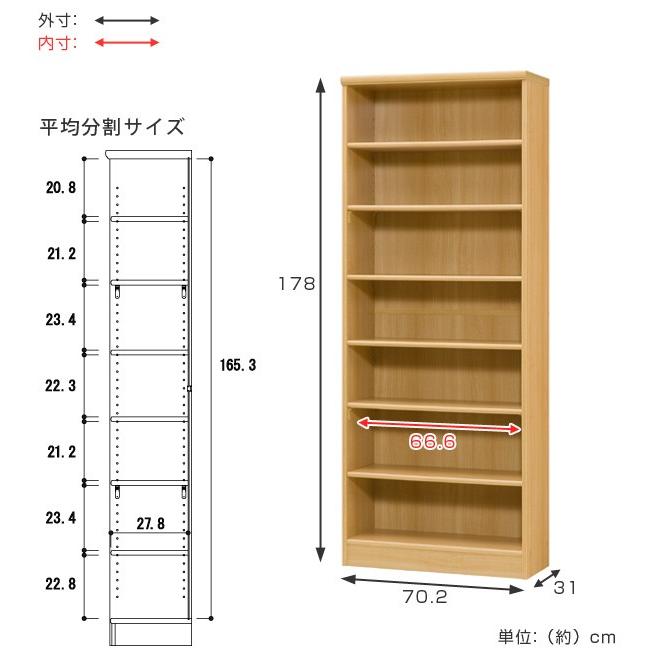 本棚・収納棚　高さ約205cm 横約80cm 本棚 ブックシェルフ エースラック カラーラック 約幅71cm 高さ178cm