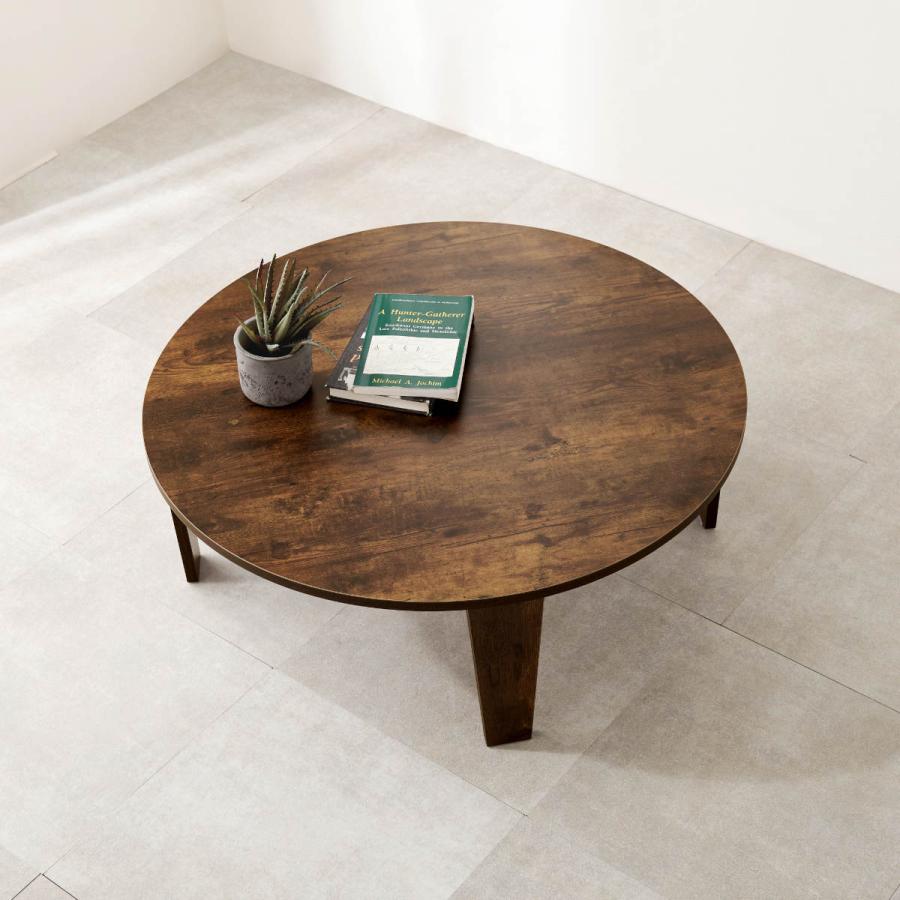 円卓　折りたたみ　テーブル(約)幅88×奥行88　ちゃぶ台　完成品 ローテーブル 円形 直径88cm 折りたたみ 座卓 （ 完成品 木目 石目