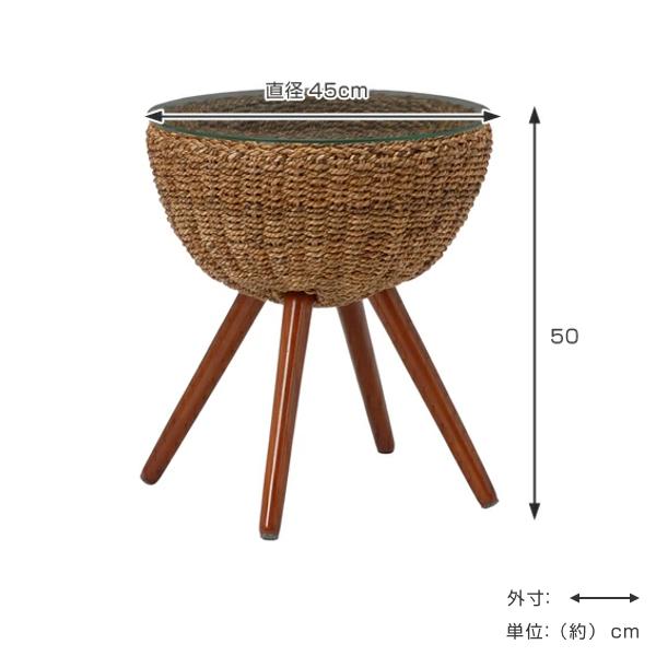 丸テーブル 直径45cm ガラス天板 アバカ素材 完成品 グランツ （ 円形