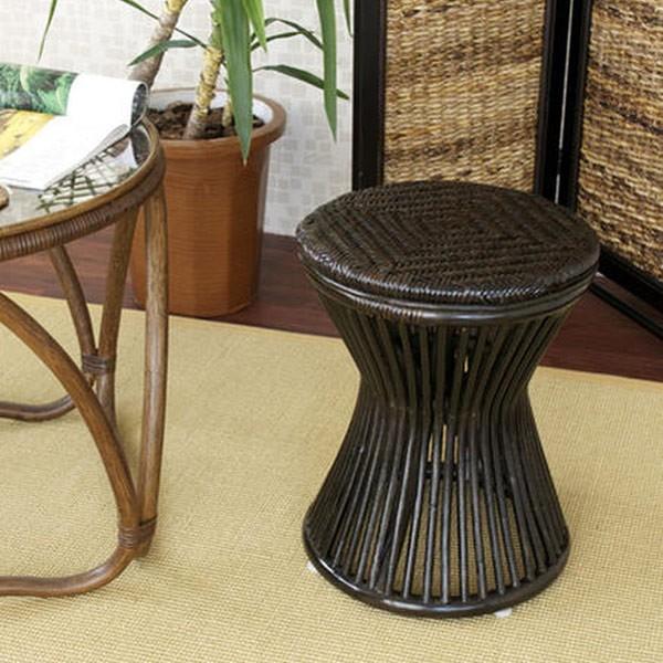 籐 スツール 丸型 ラタン製 座面高43cm ブラック （ アジアン家具 籐