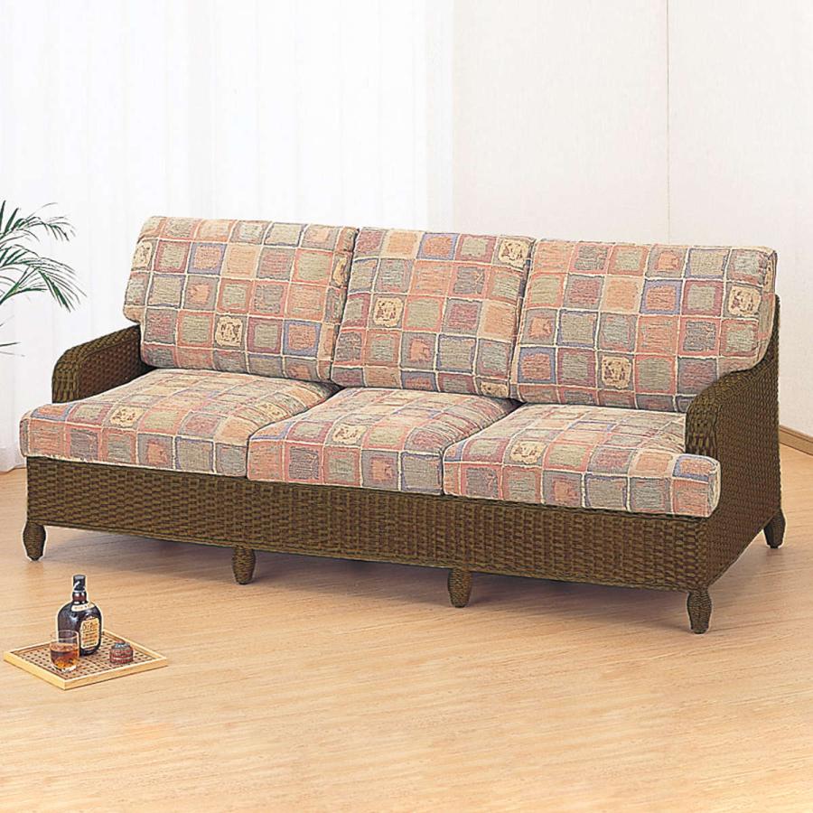 今枝商店 籐 ソファ 3人掛け クッション付 幅200cm （ 家具 ソファー