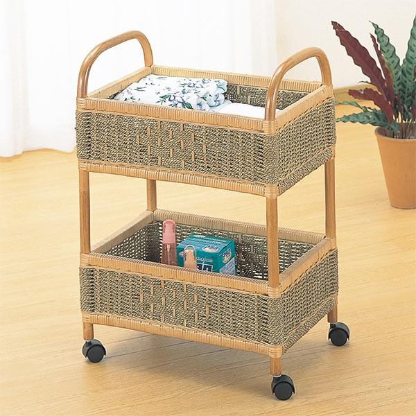 ランドリーラック 2段 籐 ラタン製 キャスター付 幅50cm : インテリア