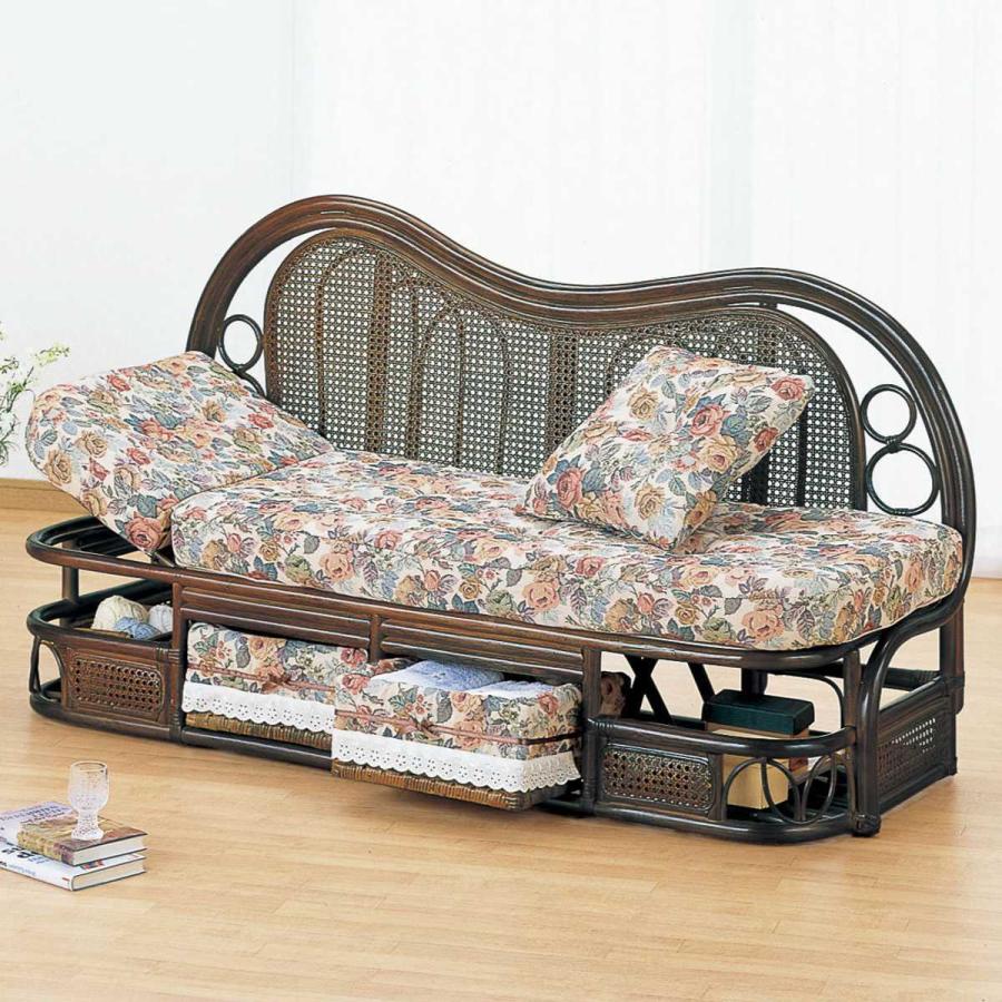 今枝商店 籐 カウチソファ リクライニング 引出し付 幅145cm （ 家具