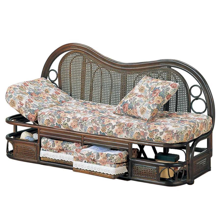 今枝商店 籐 カウチソファ リクライニング 引出し付 幅145cm （ 家具