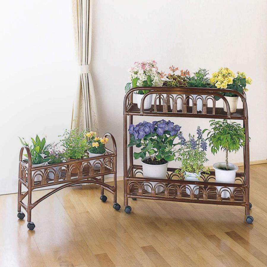 籐 フラワーラック 大小2台セット キャスター付 （ フラワー台 花台