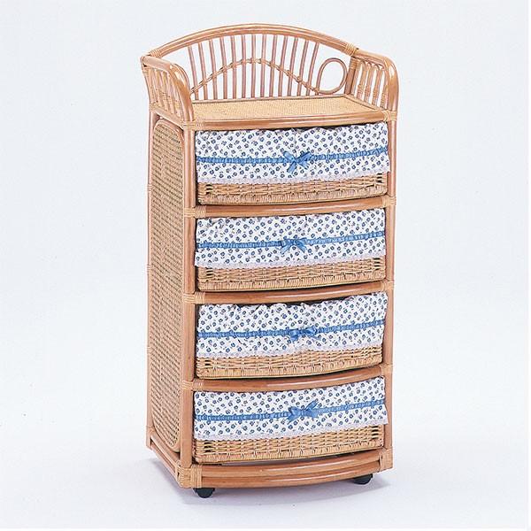 ChaO‼️ラタン4段 ランドリーチェスト 4段 ラタン製 キャスター付 幅60cm : インテリア