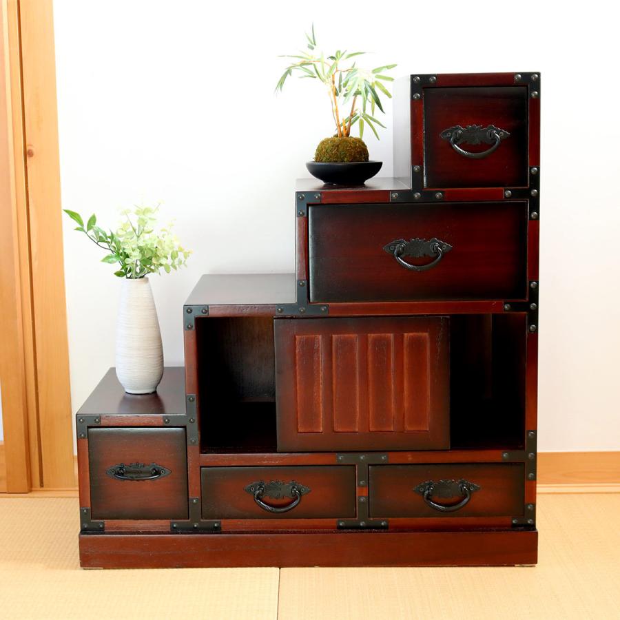 クロシオ 階段箪笥 民芸調 桐製 和タンス 左下がり 幅67cm （ 和風