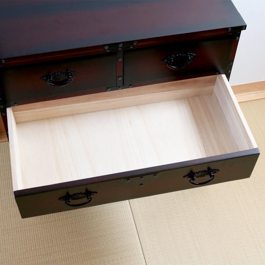 0043 和風タンス クロシオ 引出箪笥 4段 民芸調 桐製 和タンス 幅67cm （ 和風 たんす