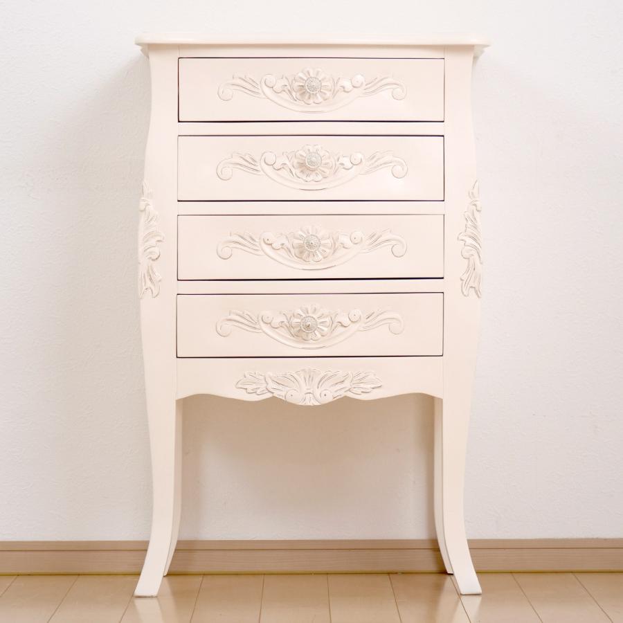 チェスト 4段 コモ （ キャビネット 手彫り ロココ調 猫脚 収納 家具