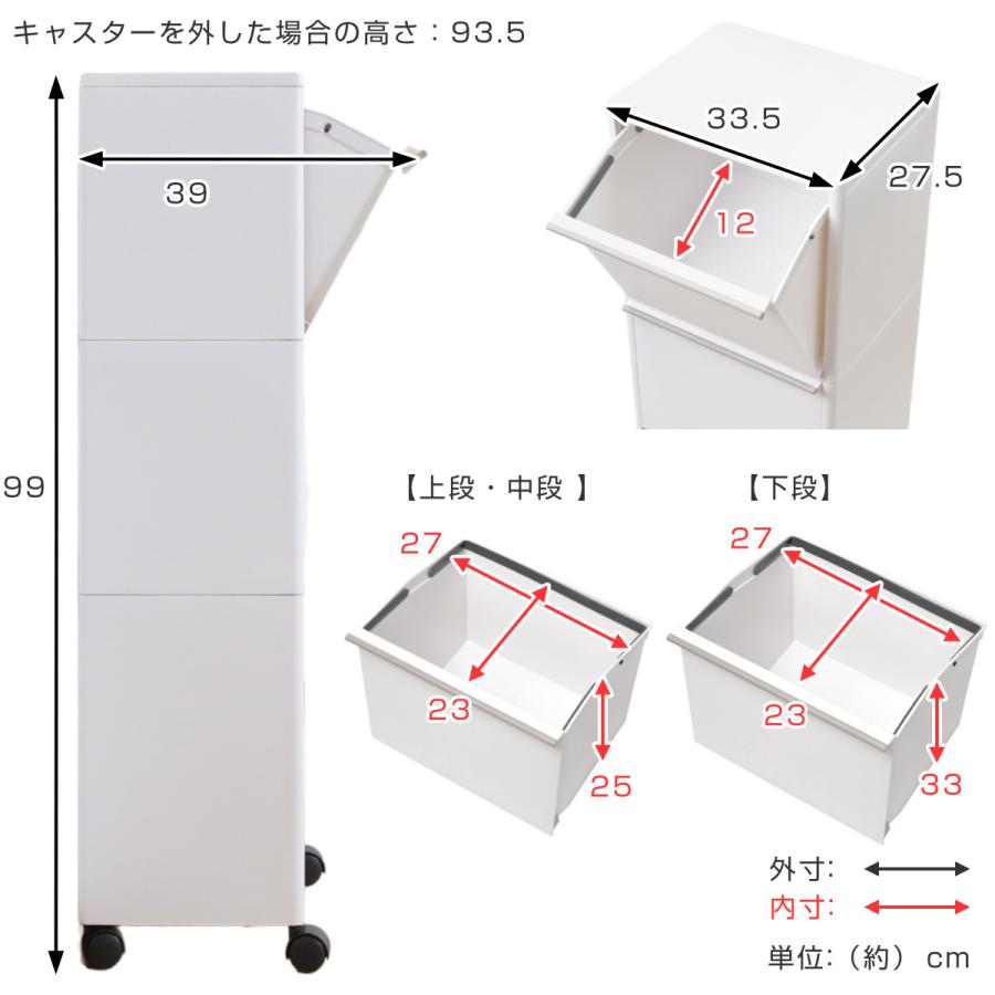 ゴミ箱 43L 資源ゴミ 分別ワゴン ワイド 3段 （ ごみ箱 43リットル 3分別 フラップ ふた付き 縦型 キッチン 幅33.5cm 隙間 収納棚 ストッカー ）｜interior-palette｜07