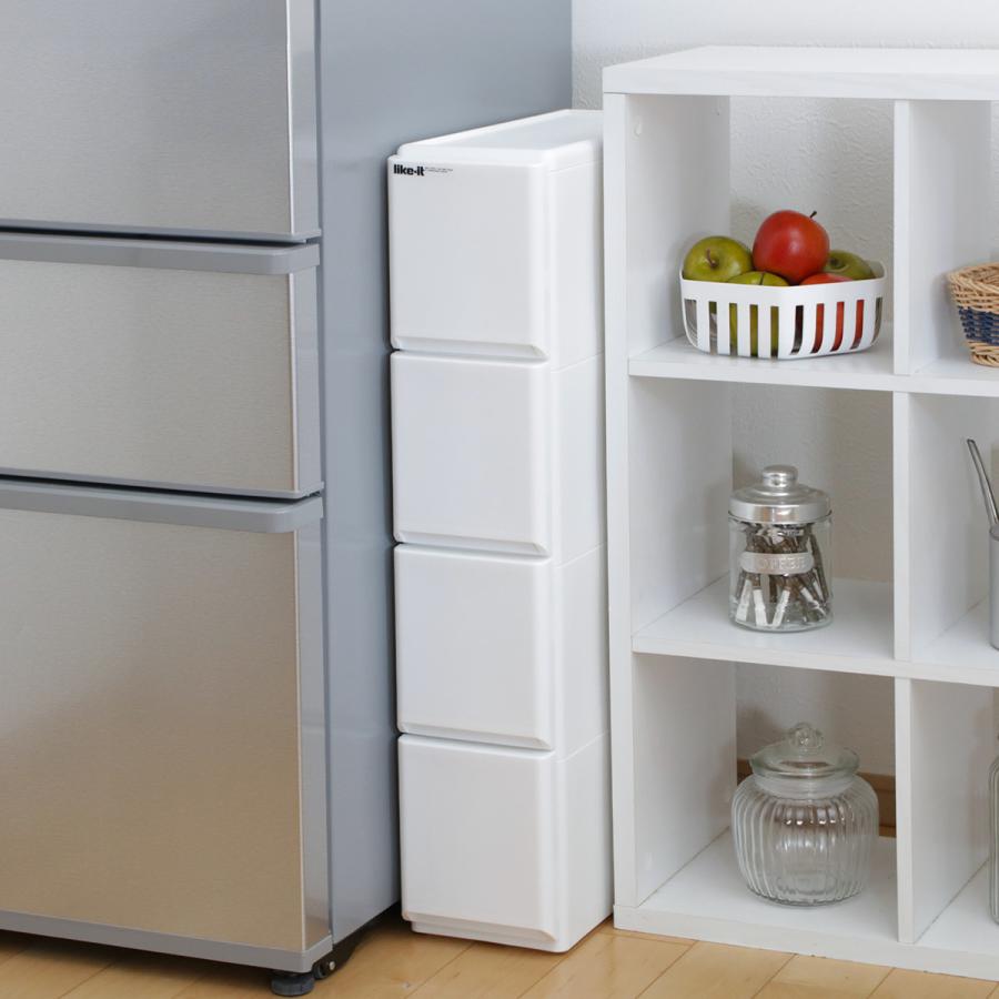 キッチンストッカー ラグドロワ 4段 スリム 光沢パネル 幅17cm （ キャスター付き プラスチック 日本製 隙間収納 すき間収納 ）