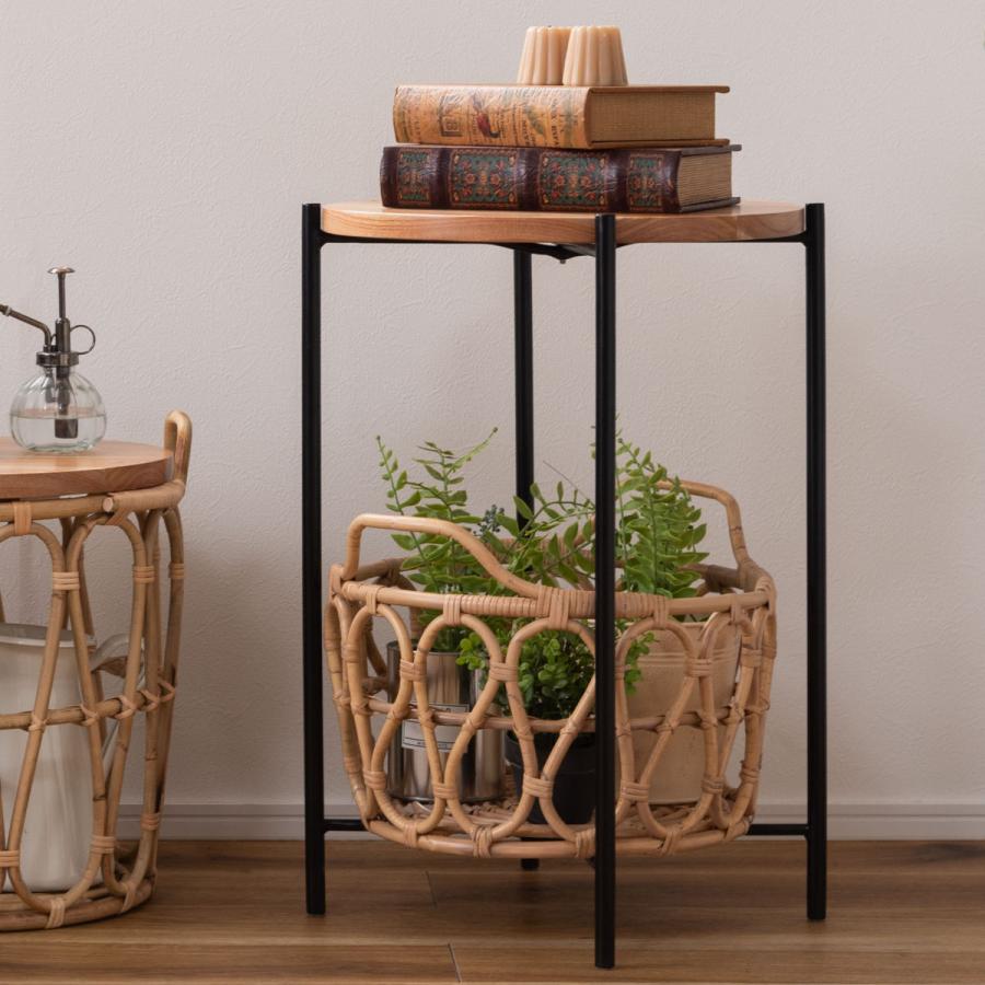 東谷 サイドテーブル 高さ60cm 円形 バスケット付き （ ミニテーブル