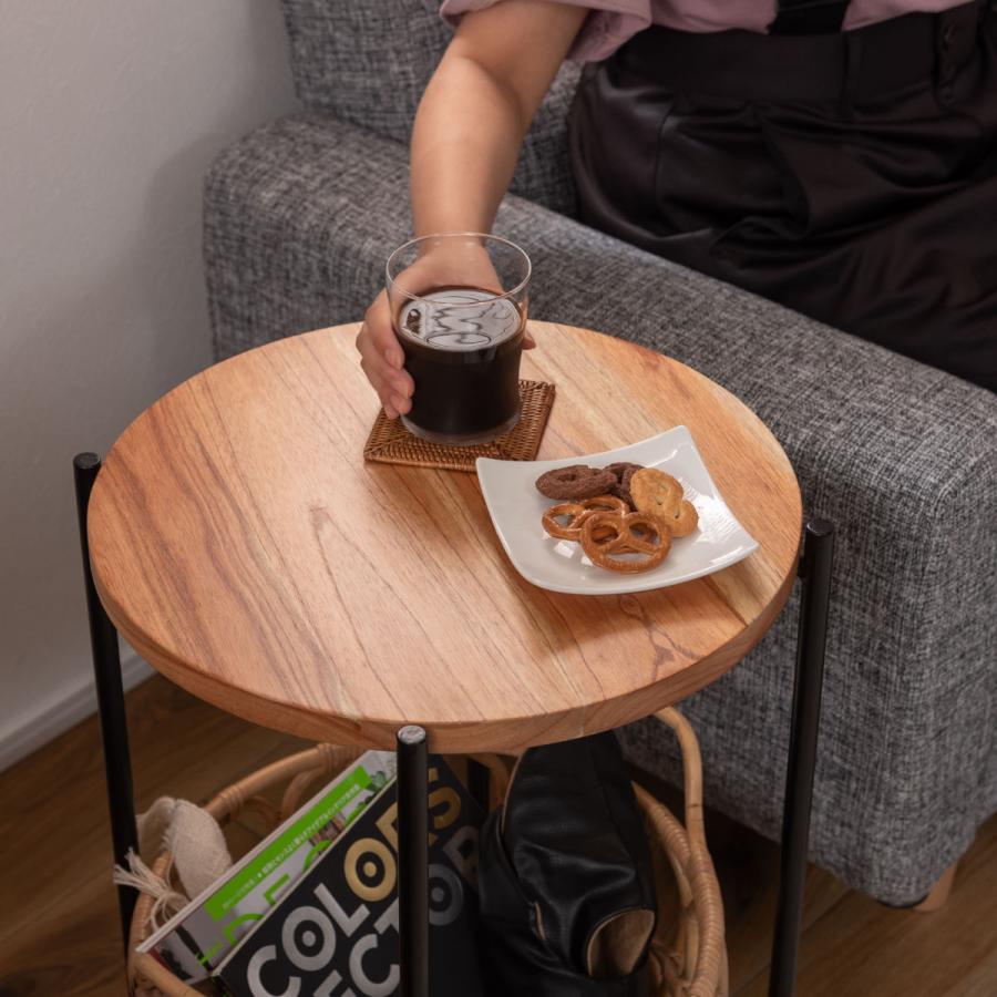 東谷 サイドテーブル 高さ60cm 円形 バスケット付き （ ミニテーブル