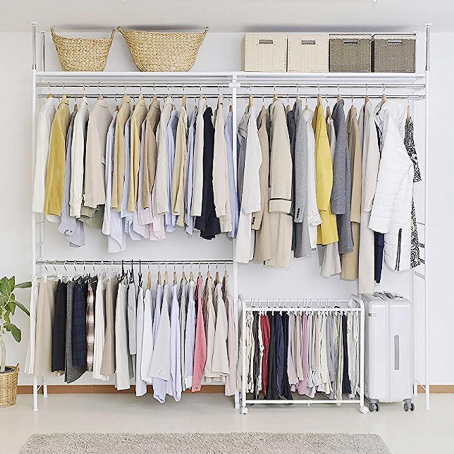 突っ張り ハンガーラック 幅150〜250cm 高さ220〜285cm ダブルハンガー