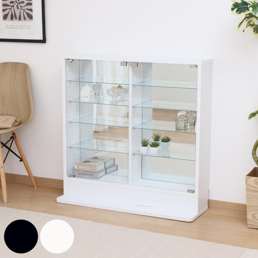 【新品アウトレット】背面ミラー付きガラスコレクションケース ホワイトウォッシュ 不二貿易（Fuji Boeki） コレクションケース 幅90cm TOR ロータイプ