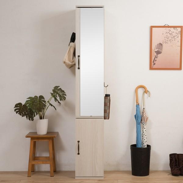 下駄箱　シューズボックス　大容量　ミラー付き　ウッド調 ナチュラル シューズラック 木製 ミラー付 ナチュラルテイスト 幅27cm （ 鏡