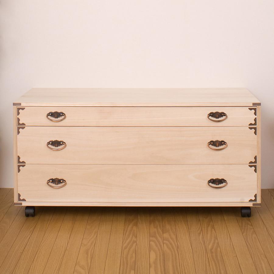 桐チェスト 幅99.5cm 3段 隅金具 キャスター付 （ 桐たんす 桐 タンス