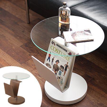 サイドテーブル　ガラステーブル　マガジンラック □在庫限り・入荷なし□ サイドテーブル マガジンラック付きガラス