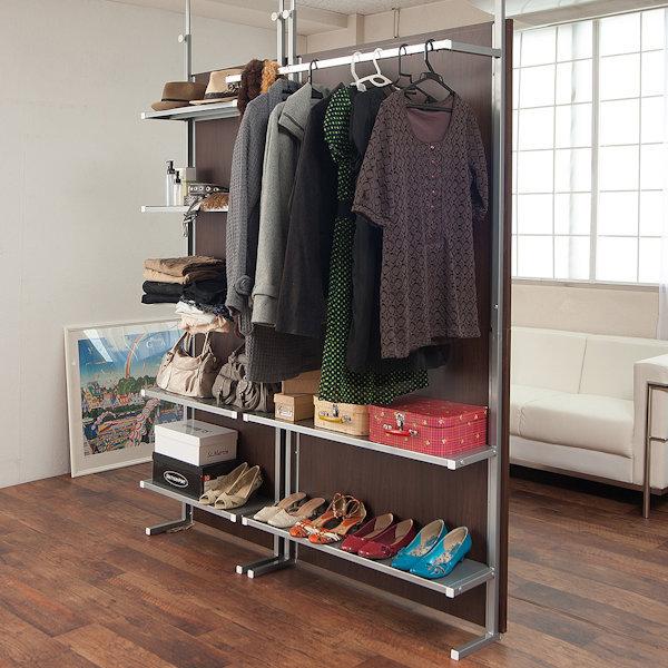 突っ張りパーテーション 間仕切りクローゼット ハンガーラック 棚付 幅