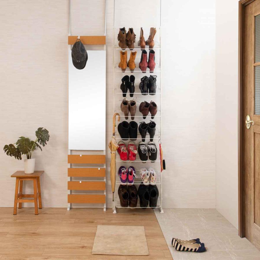 突っ張り ブーツラック 幅53cm 薄型 ホワイト 日本製 見せる収納