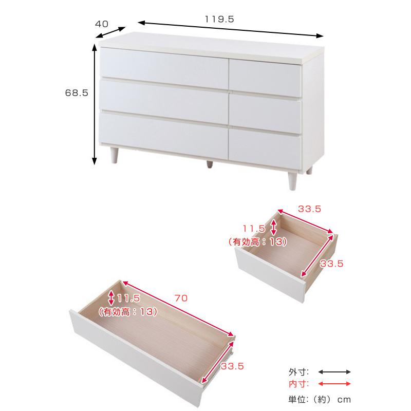 チェスト 3段 洋タンス 北欧風 ローチェスト 幅120cm （ 白家具 脚付
