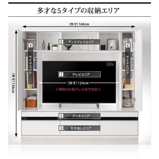 壁面収納 テレビ台 ハイタイプ テレビボード 大型テレビ対応 鏡面 50型