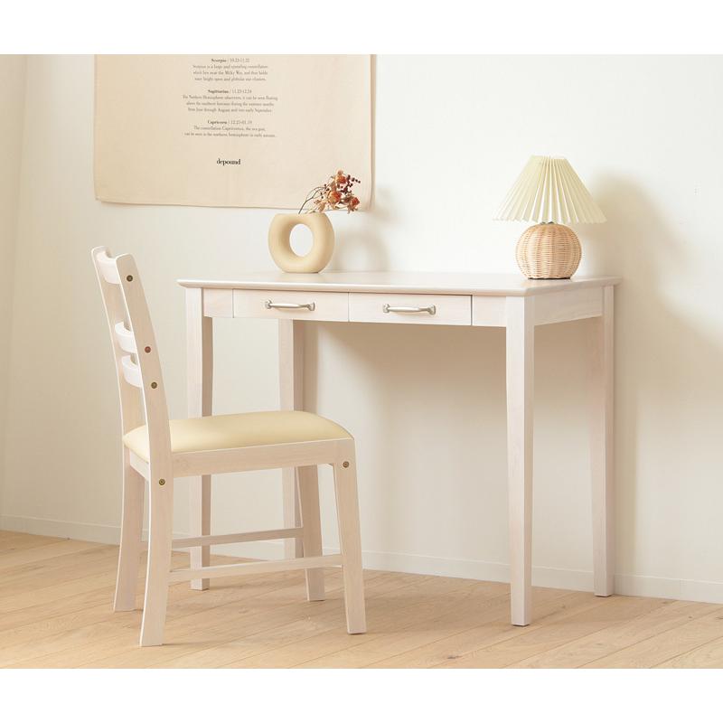 デスク＆チェアセット おしゃれ 白 白木目 幅90 北欧 収納 引き出し