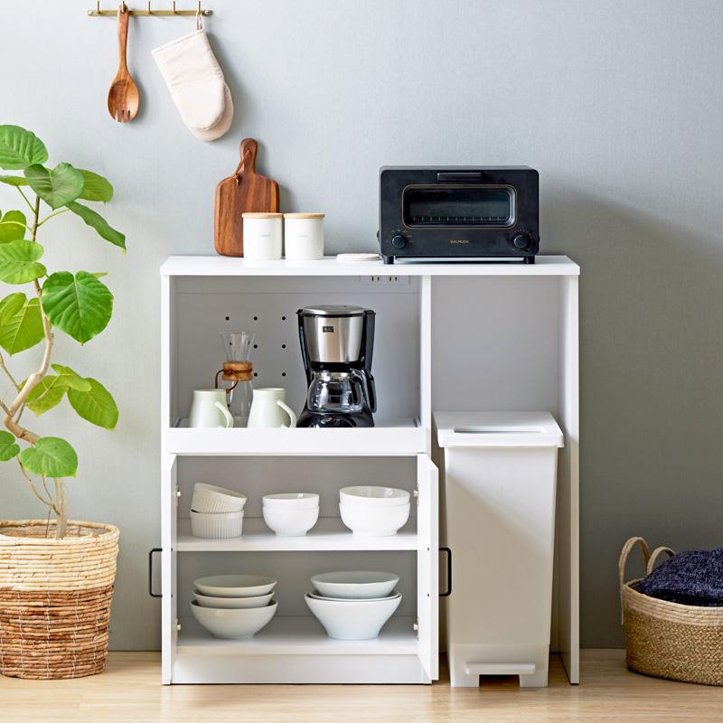 キッチンカウンター　ゴミ箱収納付き　レンジ台 楽天市場】キッチンカウンター 幅98【キッチンラック ゴミ箱上ラック