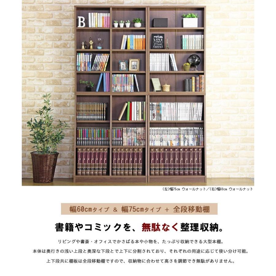 本棚 書棚 薄型 おしゃれ 北欧 収納 幅60 奥行30 木製 上下分割 大容量