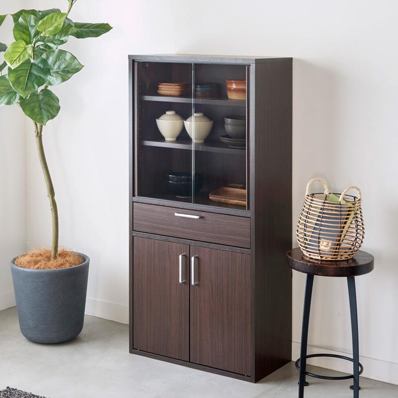 食器棚 キッチン収納 おしゃれ 北欧 ガラス扉 引き出し 木製