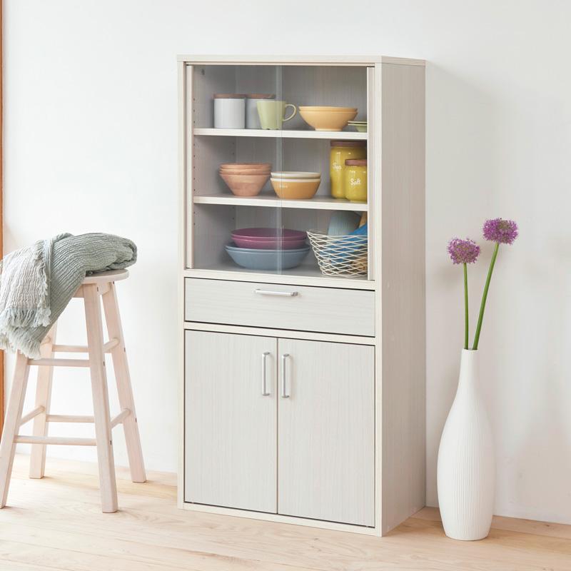食器棚 キッチン収納 おしゃれ 北欧 ガラス扉 引き出し 木製