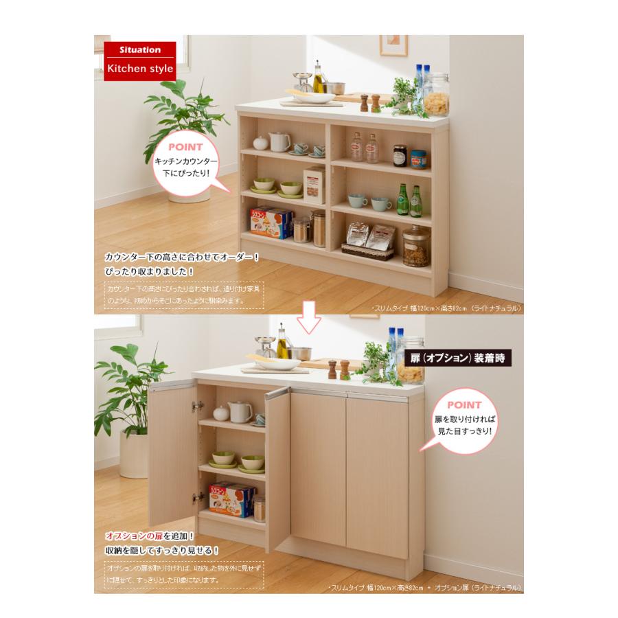 カウンター下収納 薄型 奥行30 or 18 日本製 オーダー (幅120cm／高さ