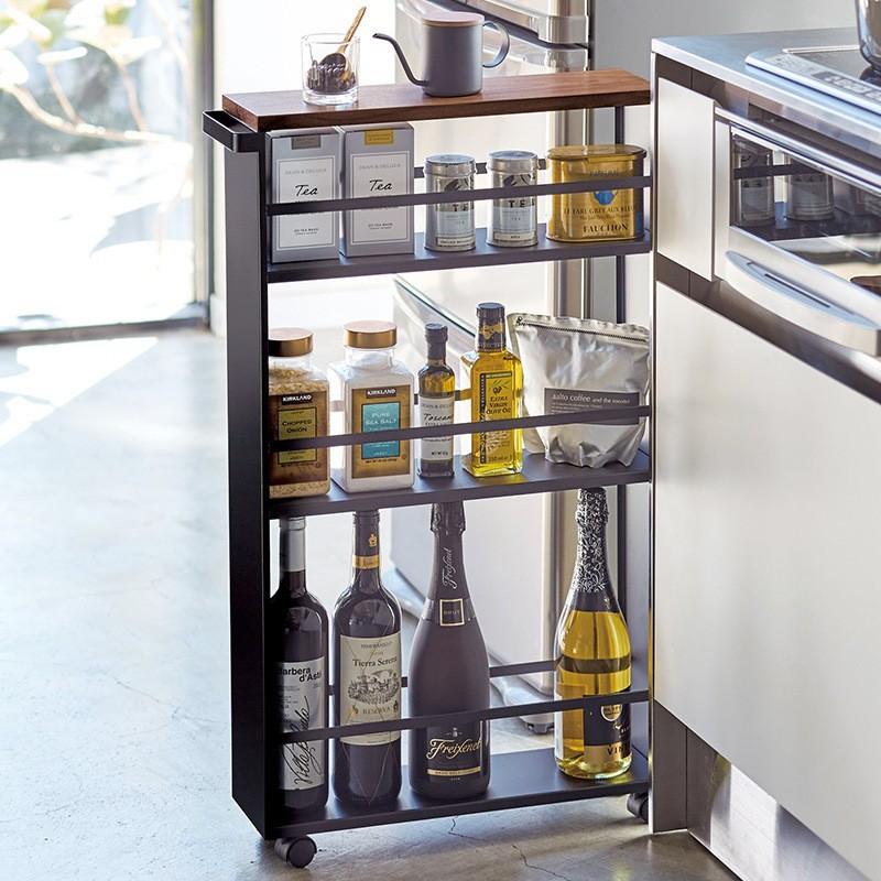 山崎産業 ハンドル付きスリムワゴン タワー tower キッチンワゴン 3段