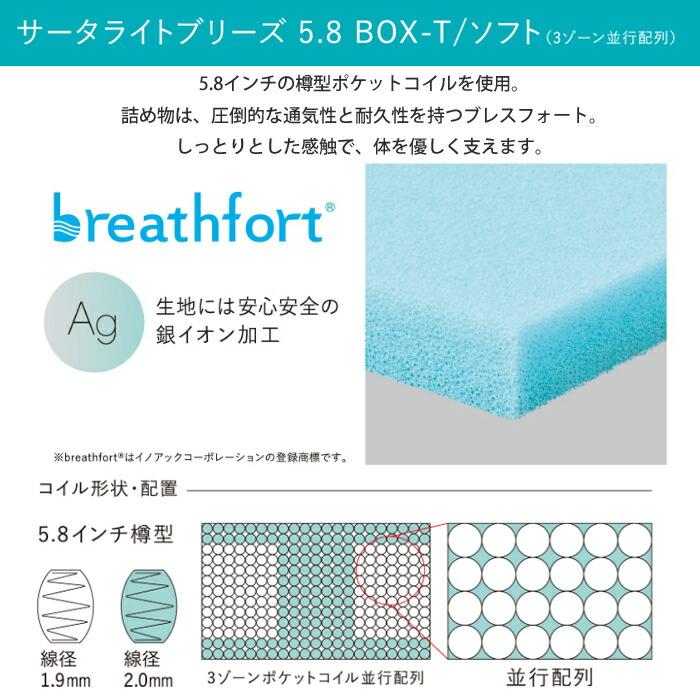 サータ ライトブリーズ 5.8 ボックストップ ソフト Q2サイズ（クイーン2） 幅163cm Serta ロングサイズ対応 ブレスフォート マットレス