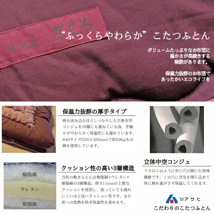 日本製】アサヒ ふっくらこたつ布団 柿渋染 幅80〜100cm 正方形 掛