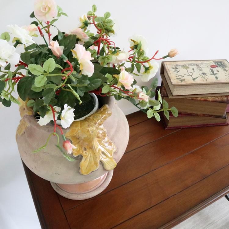 鉢カバー おしゃれ 陶器鉢 かわいい 室内 玄関 ブラウンL - 花瓶、花器