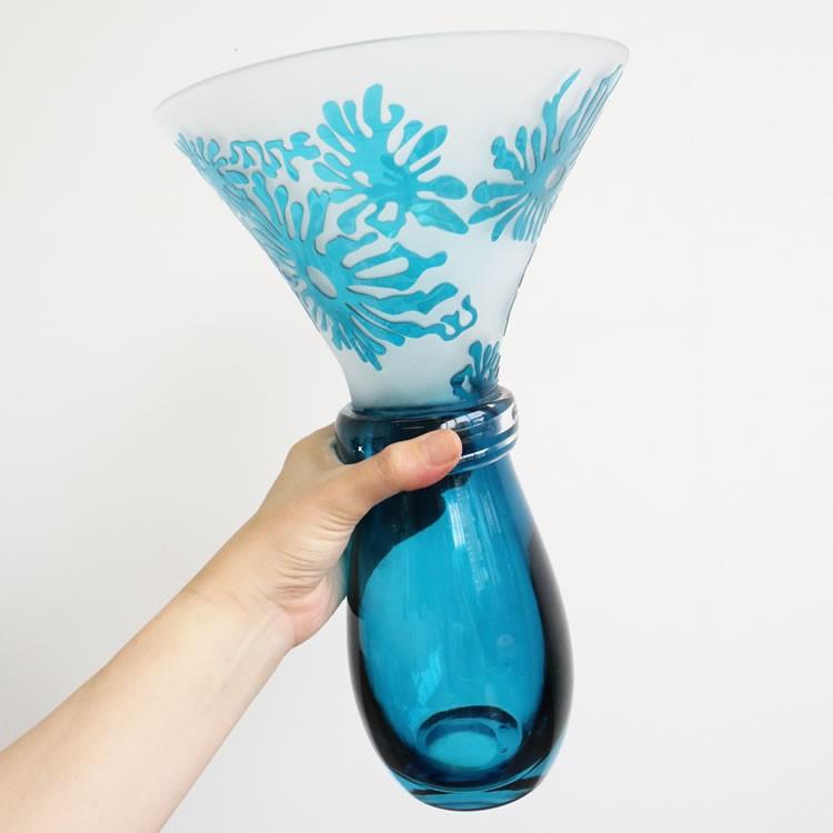 花瓶 おしゃれ ガラス かわいい 玄関 縦長 ブルー フラワーベース