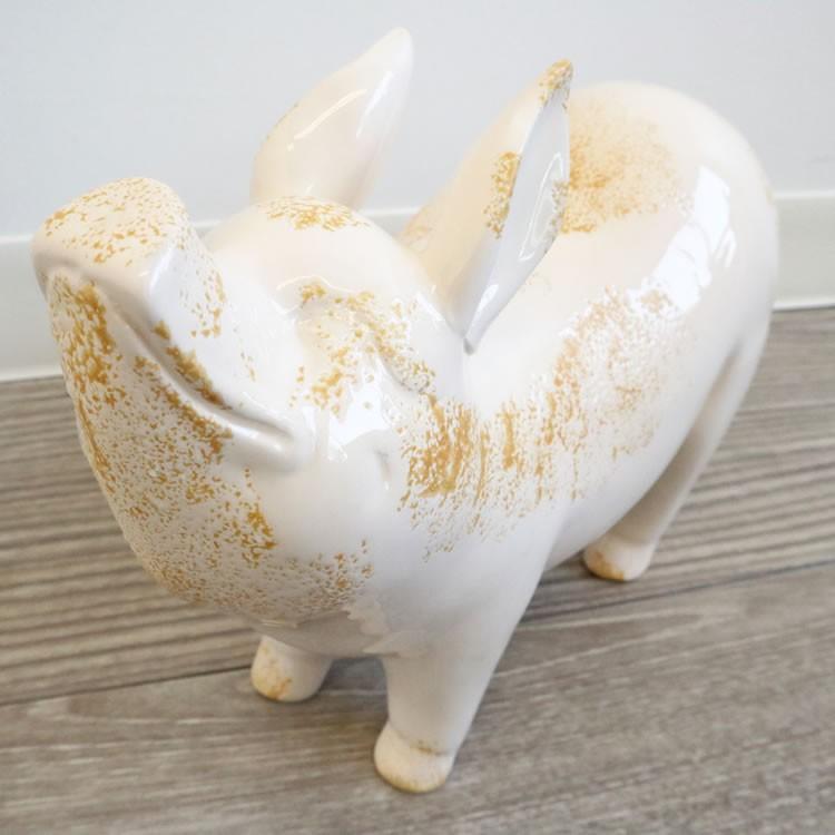 置物 陶器 オブジェ 動物 コブタ かわいい アンティーク風 : 輸入雑貨 