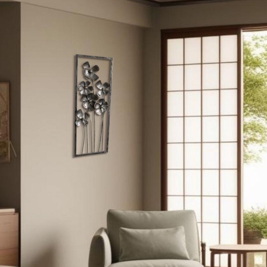 爆買 アートパネル アイアン壁飾り 花 シルバー ウォールパネル 絵画