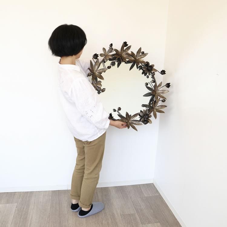 鏡 壁掛け おしゃれ ウォールミラー ミラー 北欧 丸 壁飾り アイアン